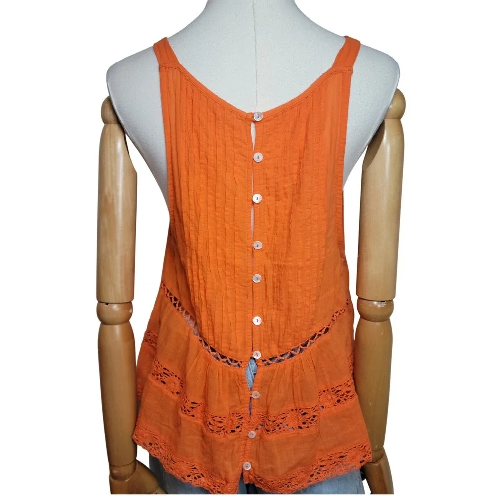 Free People Constant Crush Lace Tank Top Orange Boho Summer Cottagecore Small